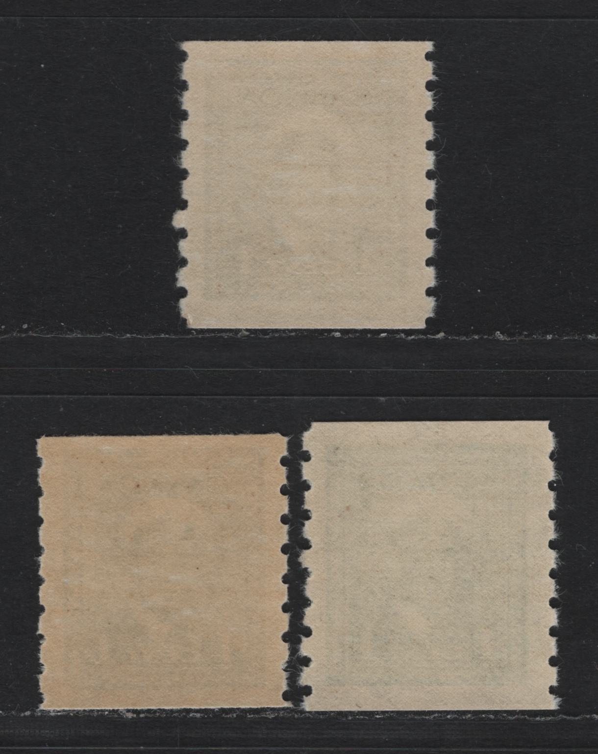 Lot 340 Canada #263 1c Green , 1942-1943 KGVI War Issue Coils, 3 VFNH Singles, Perf 8 Vertical, Different Papers & Gum Types, Many of Which Are In The Tables.