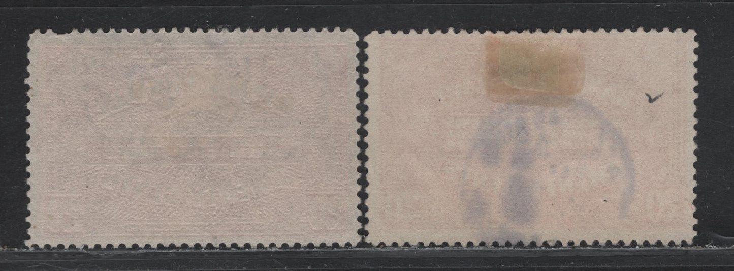 Lot 70 Canada #E2a 20c Carmine Red - Dark Carmine , 1922 Special Delivery Issue, 2 Very Good Used Singles, Wet Printings, Decent Cancels