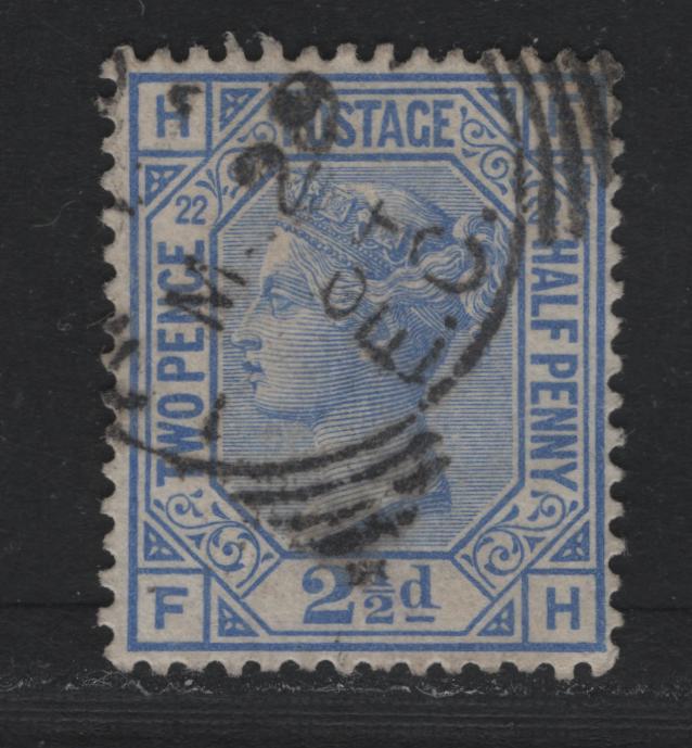 Lot 38 Great Britain SG#157 2.5d Blue, 1880-1883 Queen Victoria Surface Printed Issue, A Very Fine Used Single, Plate 22, Imperial Crown Wmk