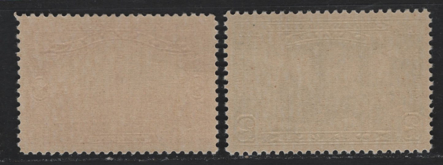Lot 233 Canada (C) #142-143 2c - 3c Green - Carmien Red , 1927 60th Anniv of Confederation Issue, 2 VF/SUPNH Singles, ABN-M Paper, Small Gum Blemish On 2c, Though Both Are NH.
