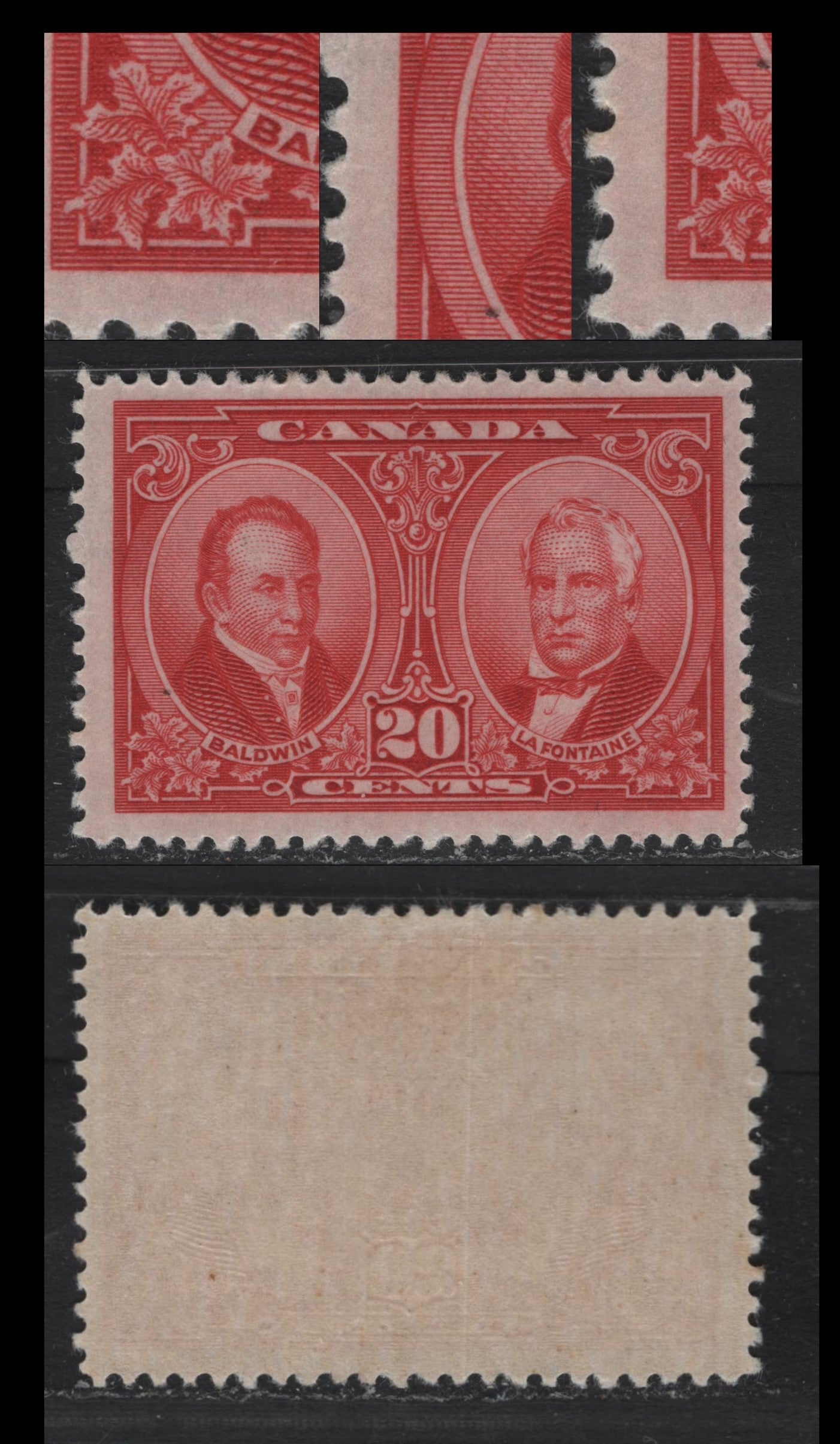 Lot 245 Canada #148 20c Carmine , 1927 Historical Issue, A FOG Single, ABN-GGGGG Paper, Showing A Weak Re-Entry At The Lower Left Of The Design