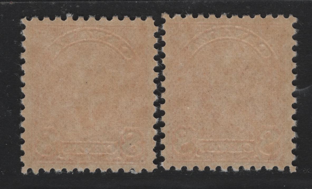 Lot 307 Canada #172 8c Dull Red Orange , 1930-1931 KGV Arch/Leaf Issue, 2 VFOG Singles, BABN-HHH Papers, Perf 10.8x10.9 & 10.7x10.8, The Gum Is Not Hinged But Both Stamps Show Very Tiny Disturbances In The Gum.