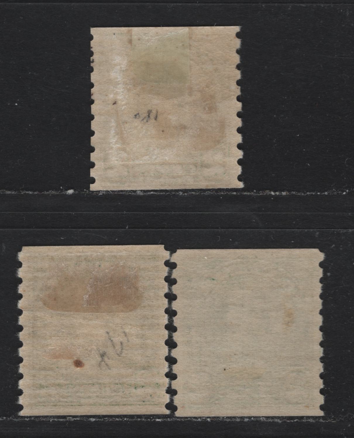 Lot 331 Canada #180 2c Green & Light Green , 1930-1931 KGV Arch/Leaf Coil Issue, 3 VFOG Coil Singles, Unchecked As To Specific Type