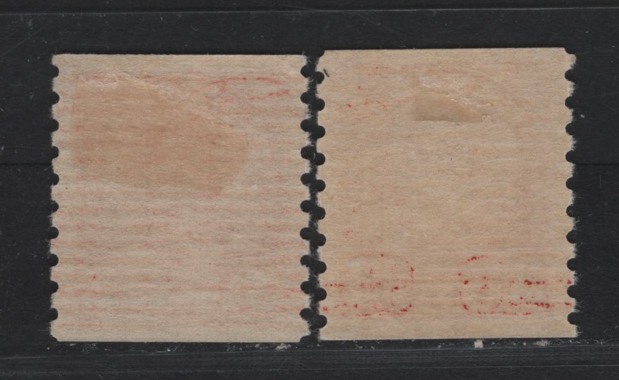 Lot 339 Canada #183 3c Scarlet Red , 1930-1931 KGV Arch/Leaf Coil Issue, 2 VFOG Coil Singles, BABN-Z & BABN-LLL Papers