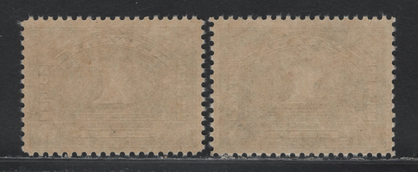 Lot 107 Canada Van Dam#FCD6 1c Dark Green - Blue Green, 1935 Bilingual Customs Duty Issue, 2 VFNH Singles, Deep Cream Satin Gum