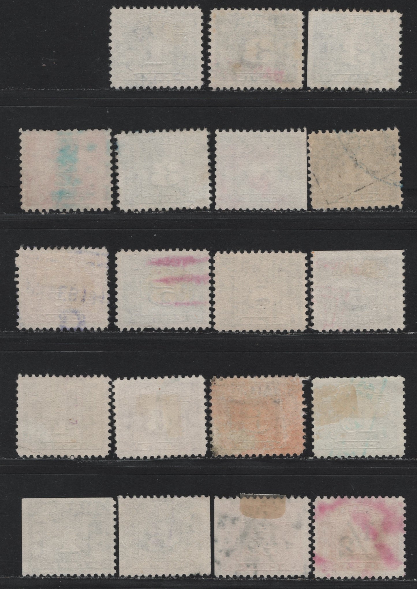 Lot 129 Canada Van Dam#FX53, FX57, FX60-61, FX64,FX66, FF68-69, FX107, FX109 3/16c - 1/2c on 3/10c Red, 1932-1948 Three Leaf Excise Tax Issue, 19 Fine/Very Fine Used Singles, Some Shade Variations