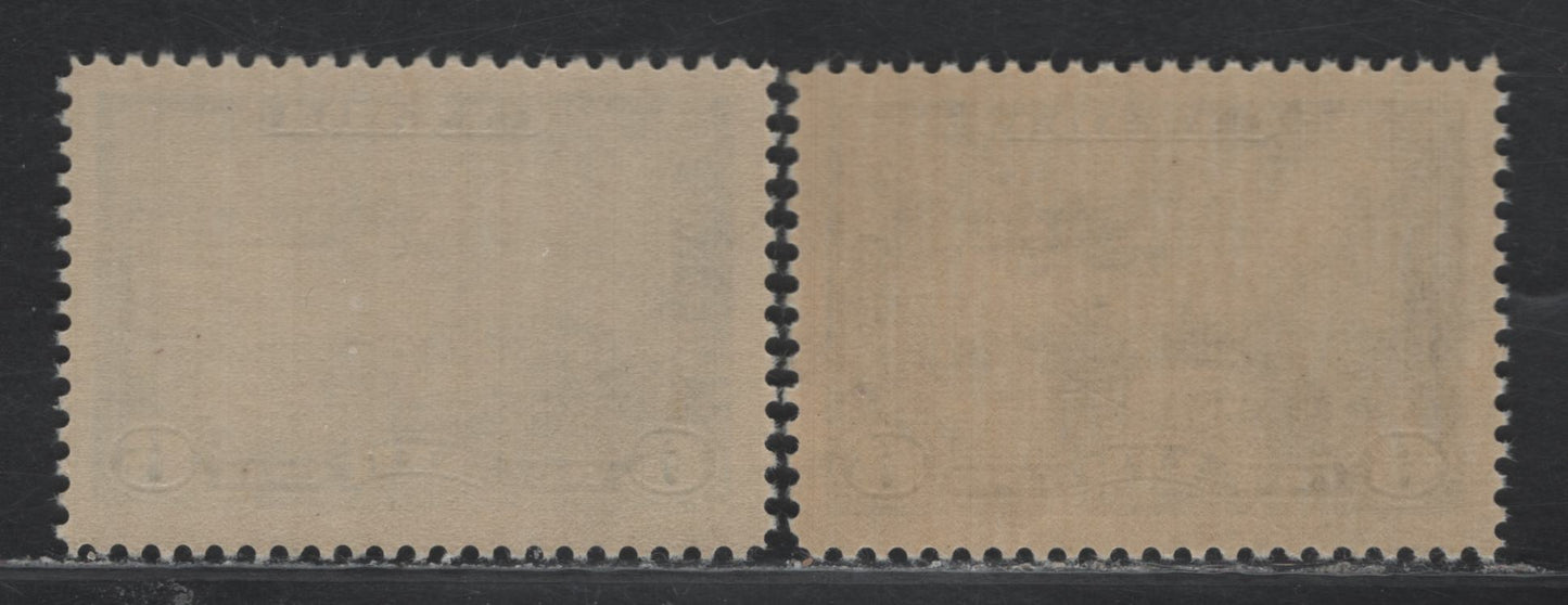 Lot 300 Canada #C6 6c Dull Blue, 1938 Airmail Issue, 2 VFNH Singles, Vertical Wove Paper With Light Horiz Mesh & Semi Glossy Cream Gum With Light & Dark Streaks & Vertical Wove With Fine Mesh & Crackly Yellowish Cream Gum