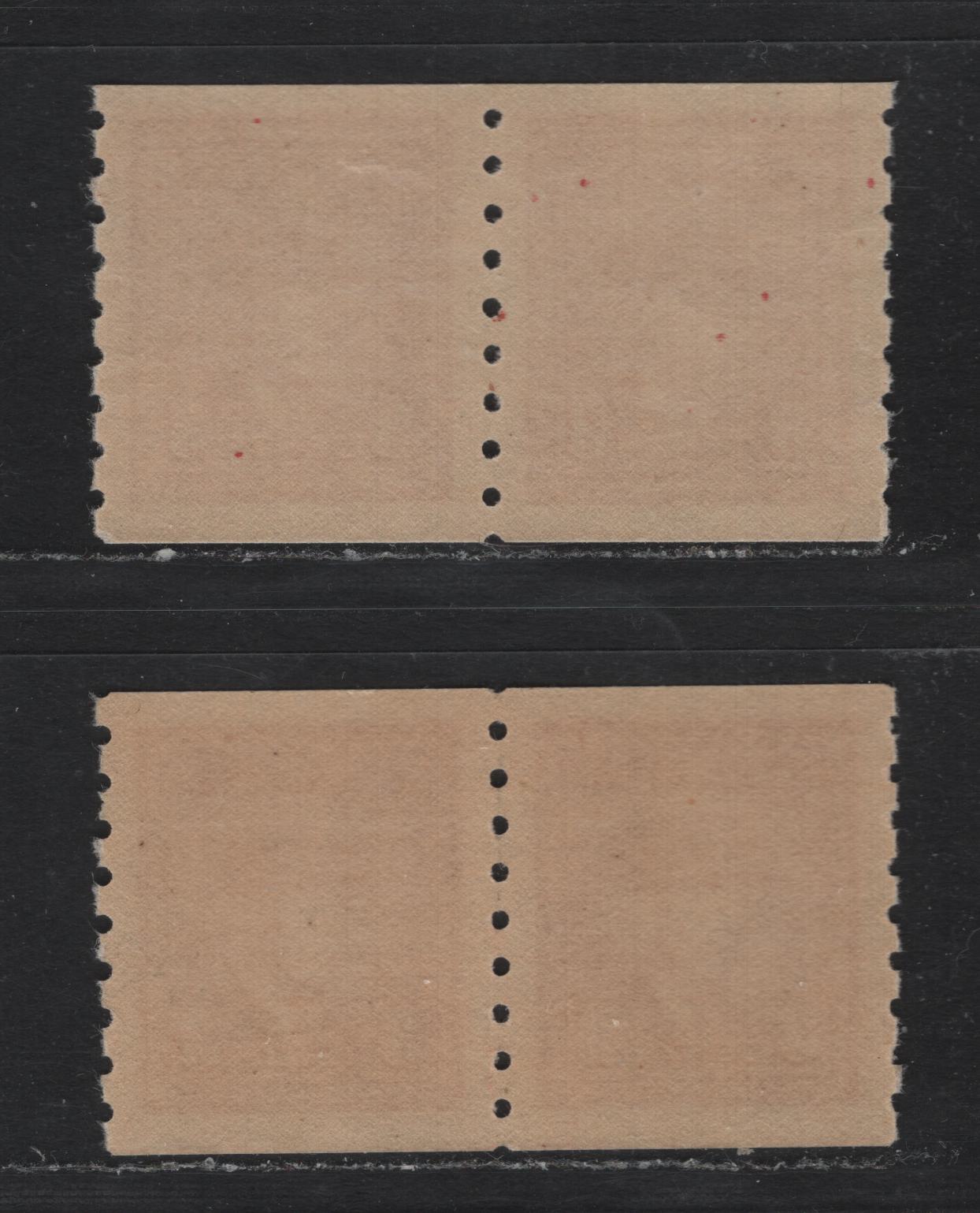 Lot 328 Canada #265 3c Carmine, 1942-1943 KGV War Issue Coils, 2 VFNH Coil Pairs, CBN-MMMMMM & CBN-NNNNNN Papers