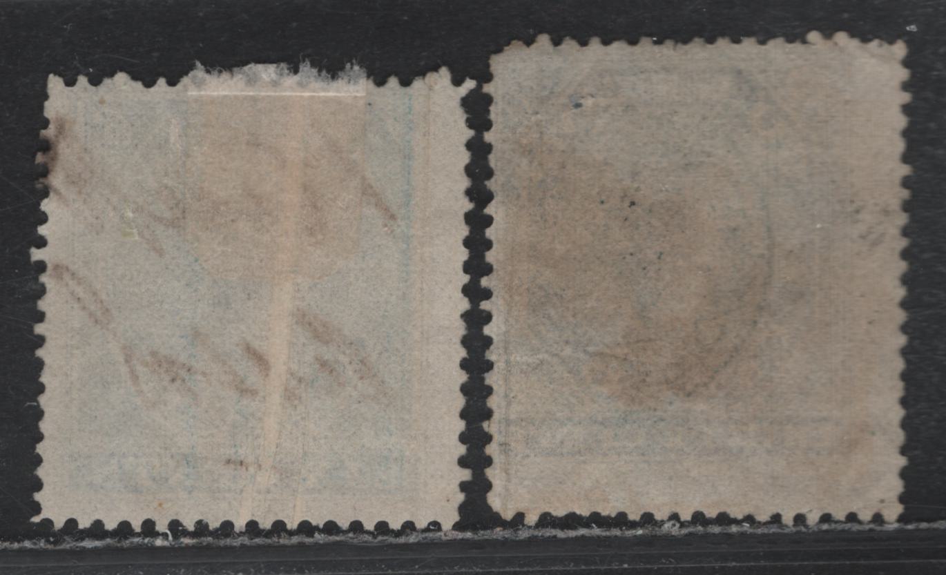Lot 60 Canada Van Dam#FB6, FB12 6c - 30c Blue, 1864 First Bill Issue, 2 Very Good/Fine Used Singles, Perf 12.5x13.5, Natural Pre-Print Paper Wrinkles On 6c