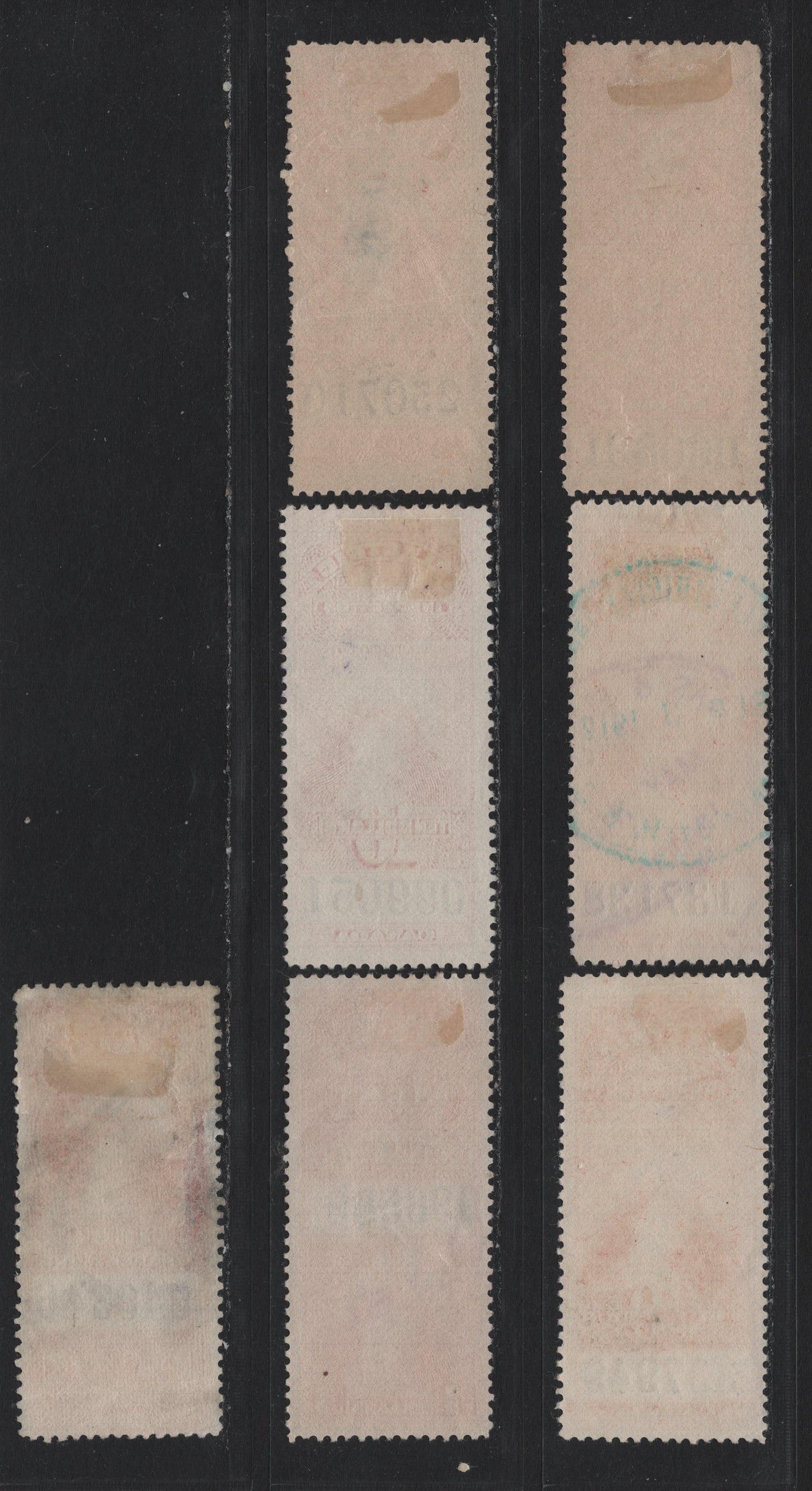 Lot 99 Canada Van Dam#FE10-11, FE13a, FE14a, FE15a, FE17 50c - $10 Vermillion, 1900 Electric Light Inspection Issue, 7 Very Good/Fine/Very Fine Used Singles, Includes Both Blue & Purple Control Numbers, Two Distinct Shades Of The 60c