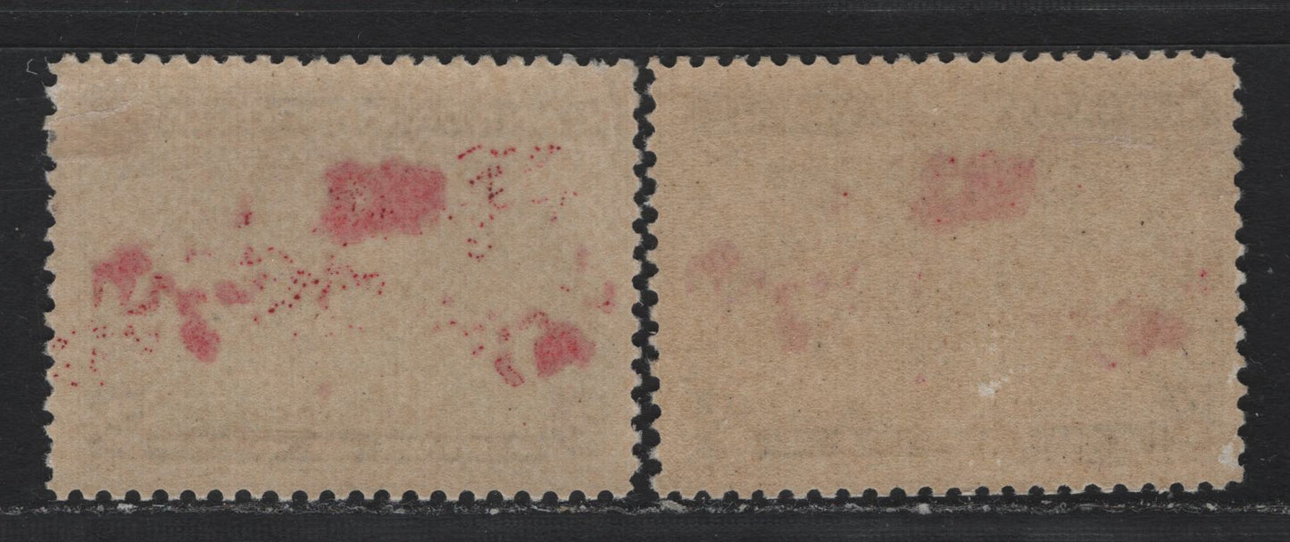 Lot 11 Canada (C) #86, 86b 2c Black, Deep Aniline Red & Pale Blue/Light Prussian Blue , 1898 Imperial Penny Postage Issue, 2 VG/FOG Singles, ABN-X & ABN-AA Papers, Perfs 11.9 & 12x11.9, Small Diagonal Corner Crease In UL Corner Of The Deeper Blue Shade.