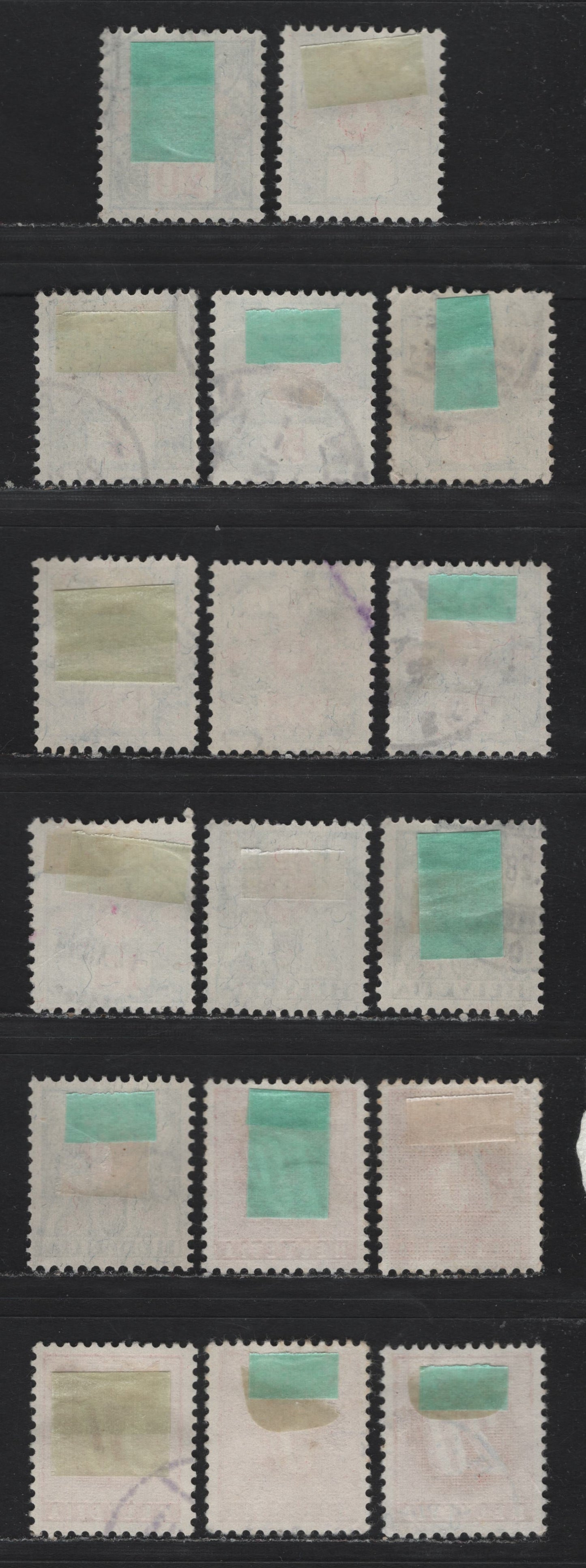 Lot 135 Switzerland Scott#J35-J43, J48, J49a, J51, J60, J61a, J62a, J63a, J67a 1c - 50c Blue Green & Red - Scarlet , 1910-1938 Postage Dues, 17 Fine/Very Fine Used Singles, Including 1938 Grilled Gum Printings