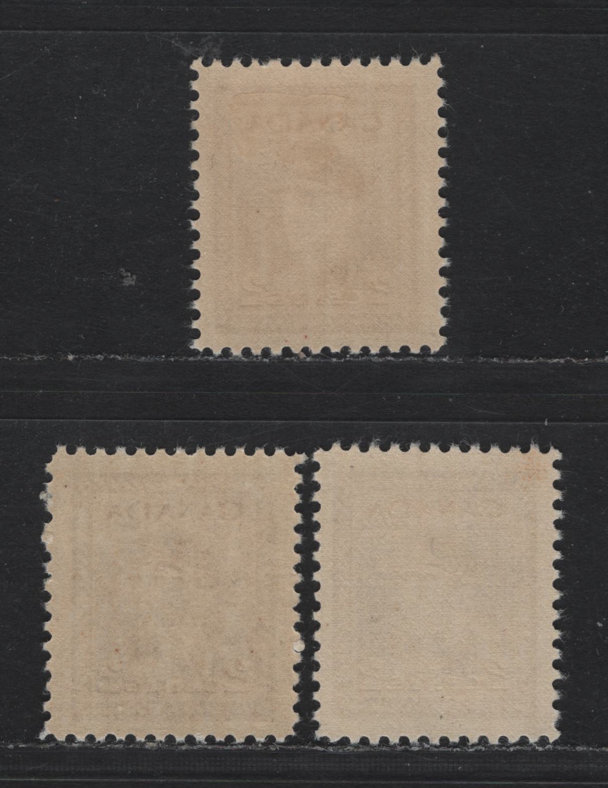 Lot 368 Canada #250 2c Very Deep Brown , 1942-1943 KGVI War Issue, 3 VFOG/Nh Singles, Unclassified Paper With Standard Brown For Comparison As Well As A Standard Deep Brown, The Very Deep Brown Shade Is Scarce