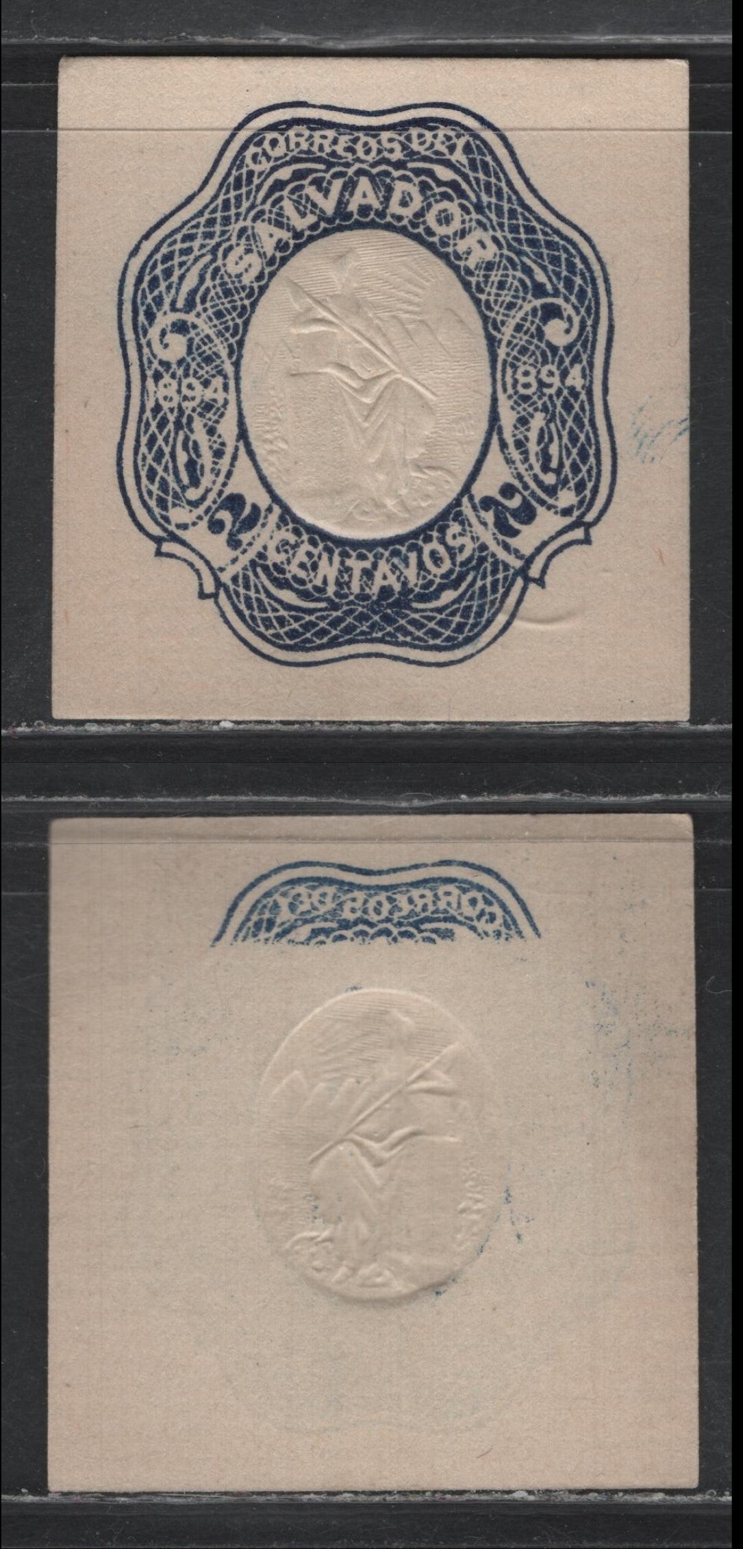 Lot 321 El Salvador (C) 1894 Issue, A Very Fine Unused Cut Squares, Showing Partial Offset On Back