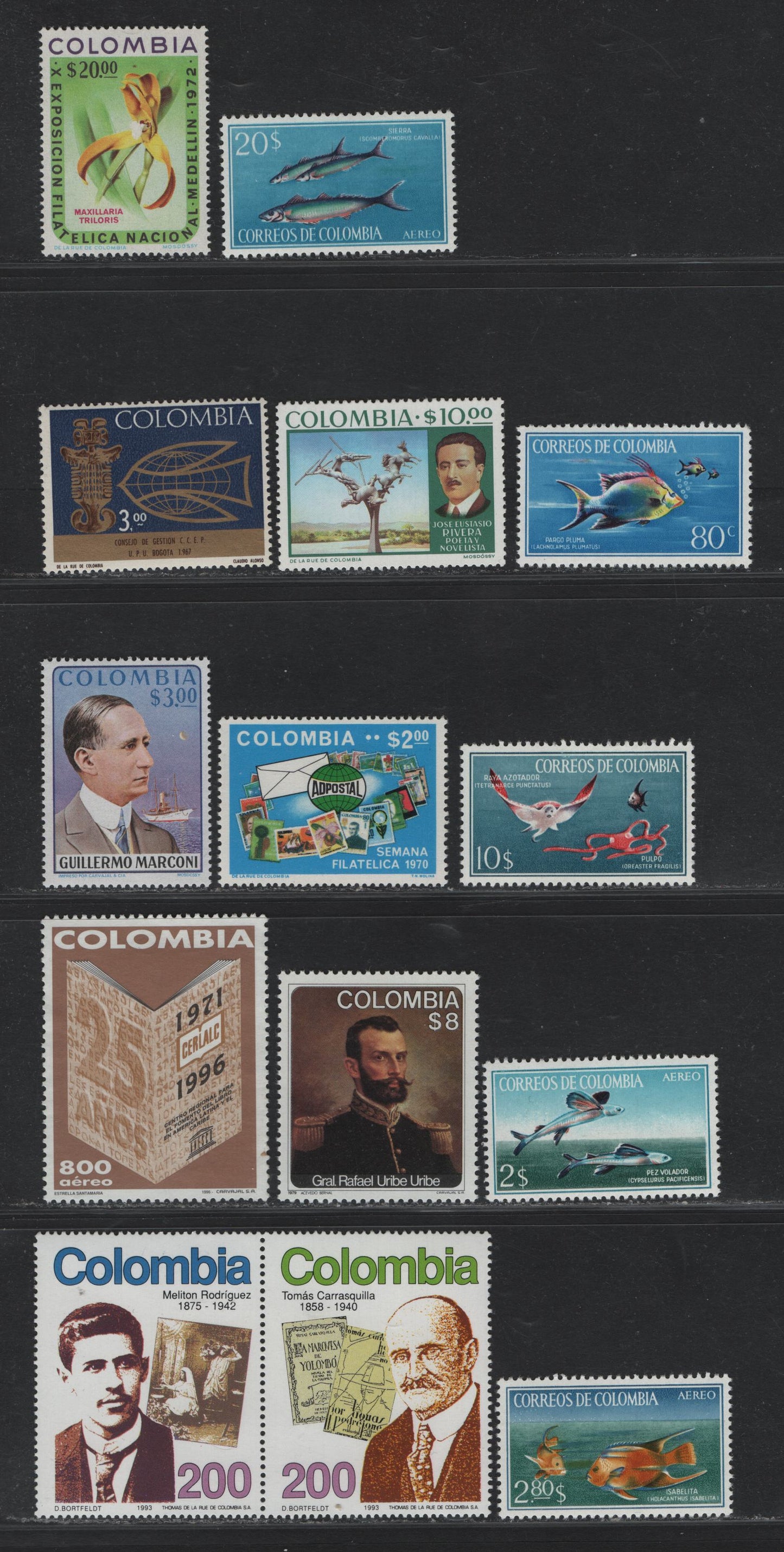 Lot 349 Ireland (C) Gibbons#760-761, C481-C483, 791, 807, 773, 822, 829, 875, 1081c-d, C889 80c c 800p Multicolored , 1966-1996 Fish - UNEGibbonsO Airmail Issue, 13 VFOG/NH Singles & Pair