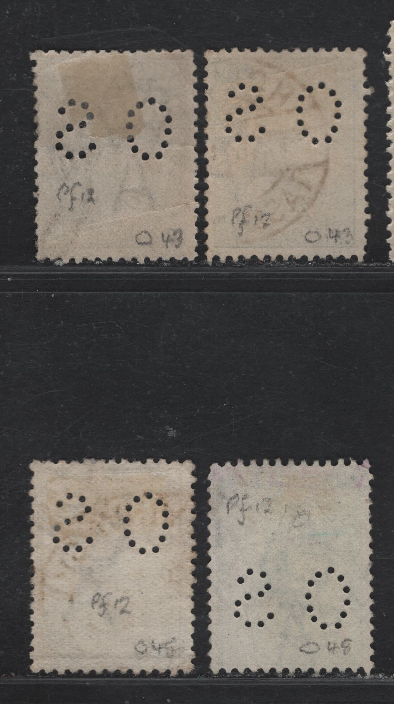 Lot 412 Australia (C) Gibbons#O20e, O31, O43, O48b 3d - 1/- Olive - Blue Green , 1914-1928 Kangaroo & Map Official Issue, 4 Fine/Very Fine Used Singles, 3d Die 2, 2d Dies 1 & 2 & 1/- Die 2B, Punctured Small OS