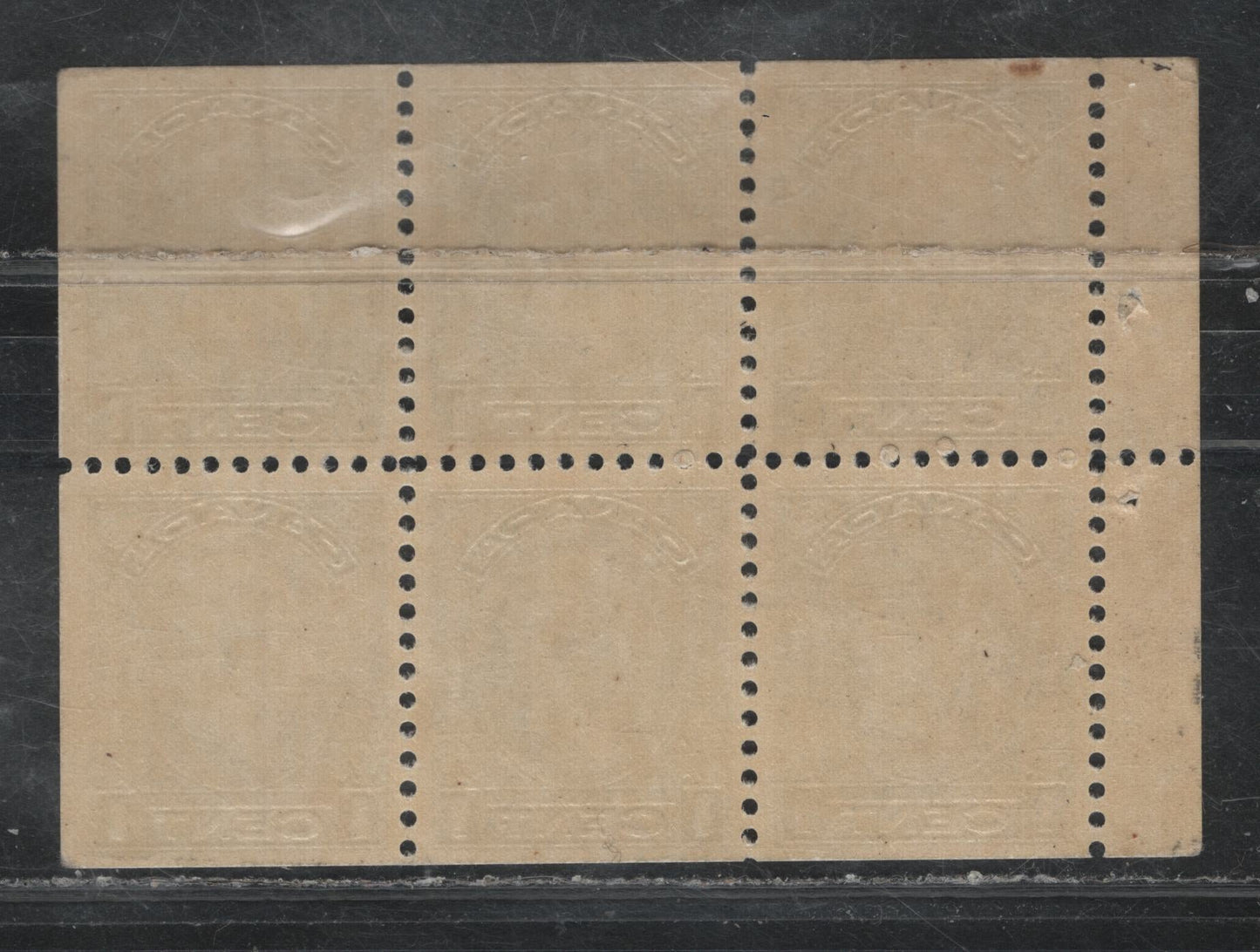 Lot 385 Canada (C) #195b 1c Deep Green , 1932 Medallion Issue, A VFNH Booklet Pane Of 6, BABN-JJ Paper, Stamp Dimensions Are 18.25x22mm And Perforation Is 10.85x10.9