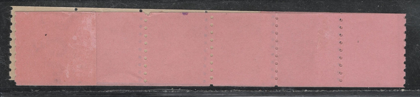 Lot 387 Canada (C) #265 3c Bright Carmine Red , 1942-1943 KGVI War Issue, A VG/FNH Full Coil Start Strip Of 4+10 Tabs, CBN-PPPPPP Paper, Third Stamp In The Strip Does Have A Diagonal Gum Crease