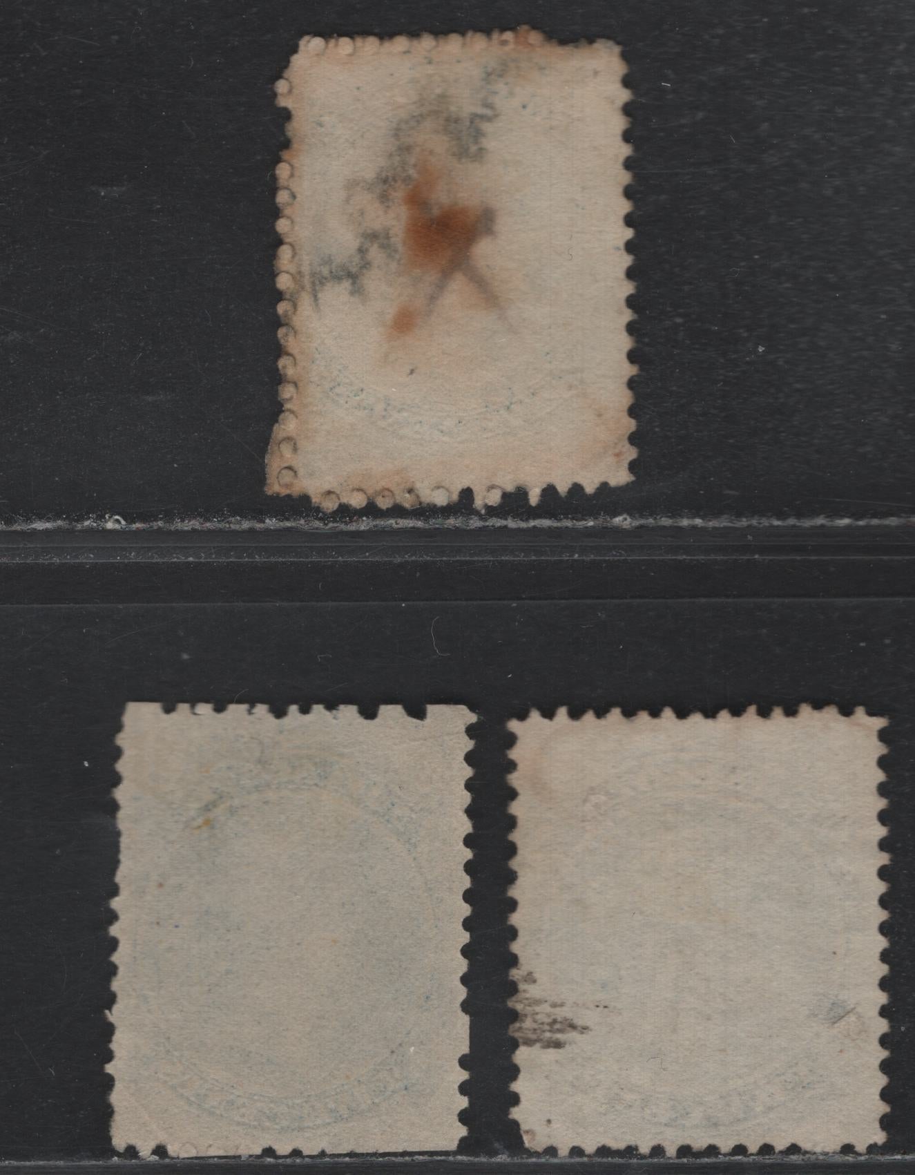 Lot 381 Nova Scotia (C) #10, 10c 5c Dark Blue - Blue , 1860-1863 Queen Victoria Issue, 3 Very Good/Fine Used Singles, Cents-D, Cents-N & Cents-W Paper, Perfs 11.75 & 12x11.75