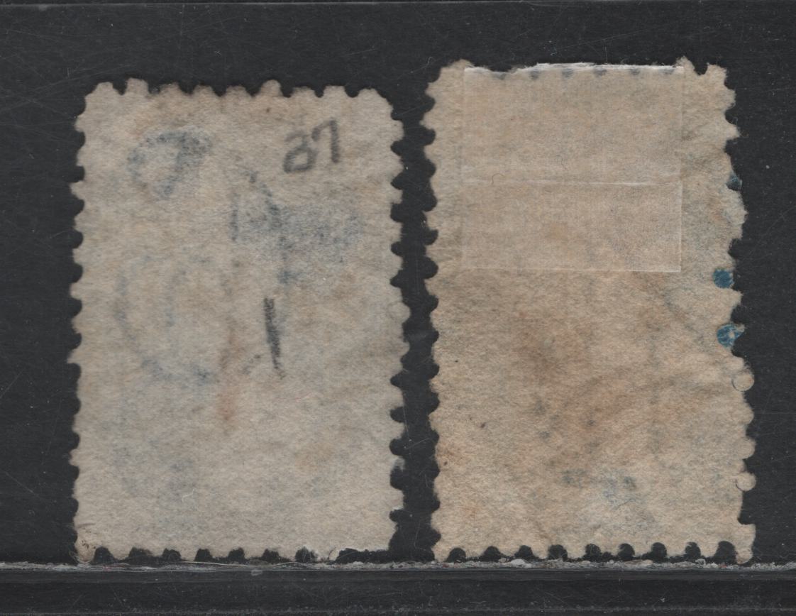 Lot 11 Australia - Tasmania SG#62, 65 9SG# 25, 27) 4d - 6d Blue - Dull Cobalt , 1864-1869 Chalon Heads Issue, 2 Good/Very Fine used Singles, Perf 10, #18 (Carrick) & #32 (Green Ponds) Barred Numeral Cancels