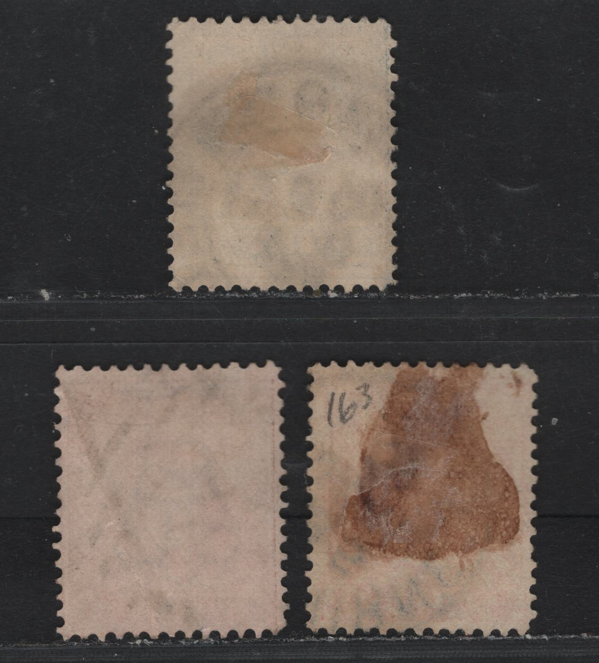 Lot 190 Australia - Victoria SG#335, 337-338 (SC# 163, 173, 183) 2.5d - 5d Blue - Red Brown , 1896-1899 Reading Design Stamp Duty Issue, 3 Fine Used Singles, V Over Crown (V3 Narrow Crown) Inverted Wmk