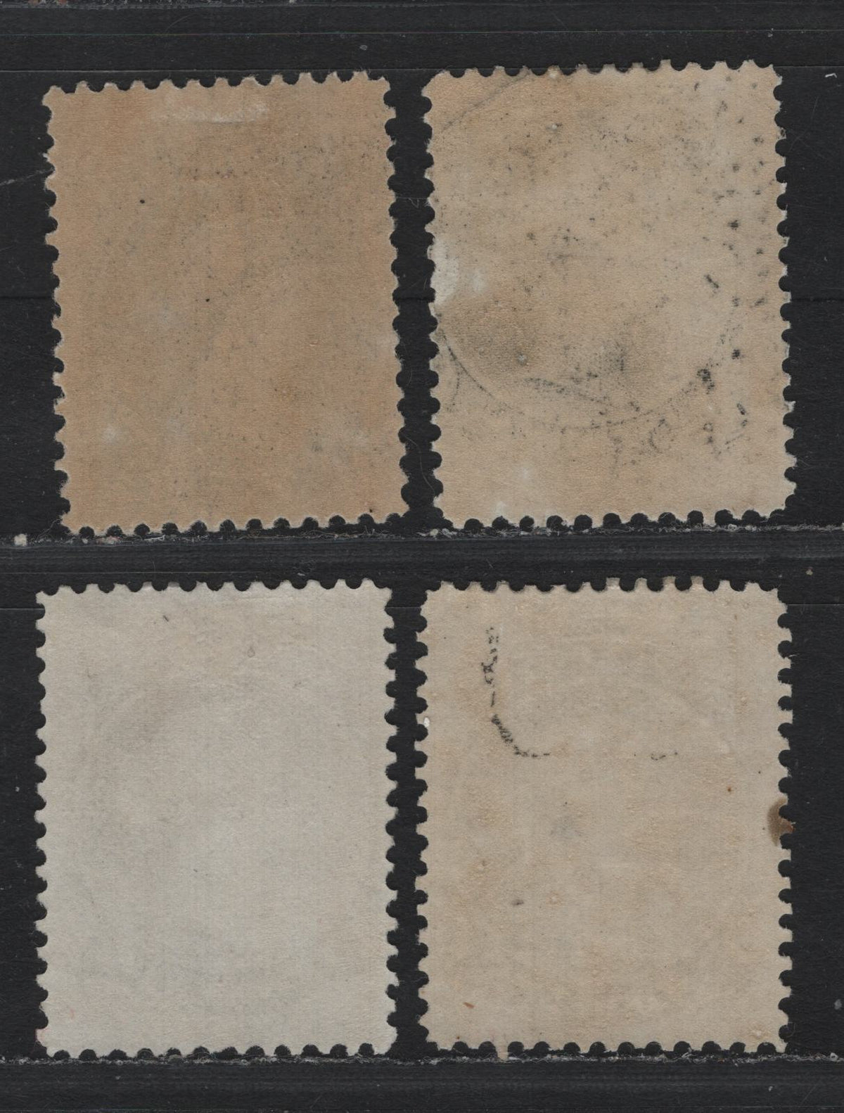 Lot 299 Nova Scotia #8-a, 9, 9c 1c-2c Black - Grayish Purple, 1860-1863 Queen Victoria Issue, 4 FOG Singles, Different Papers & Perfs