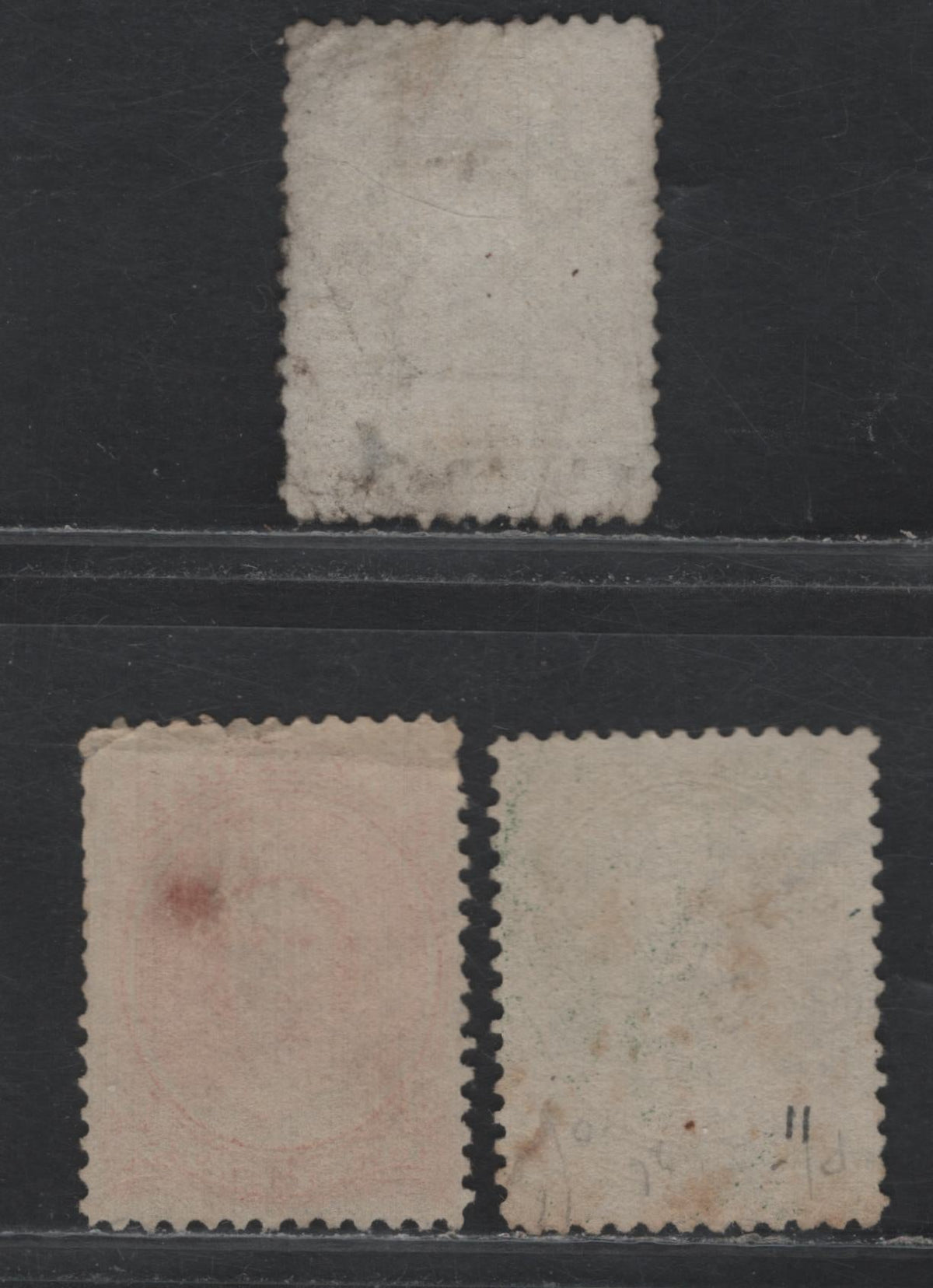 Lot 303 Nova Scotia (C) #11a, 12a, 13a 8.5c - 12.5c Dark Green - Black, 1860-1863 Queen Victoria Issue, 3 Good/Very Good/Fine Used Singles, Different Papers & Perfs