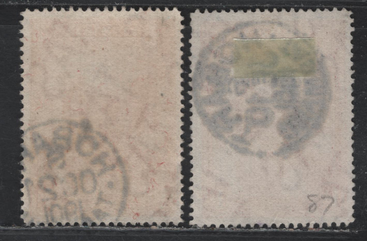 Lot 41 Australia - Tasmania SG#230 (SC# 87) 1d Carmine , 1880-1908 Engraved Pictorial Issue, 2 Fine/Very Fine Used Singles, SON June 10 1901 Hobart CDS & SON October 21 1901 Hobart CDS
