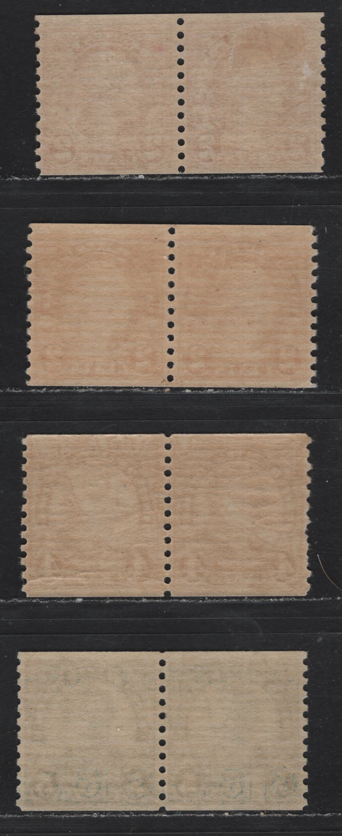 Lot 164 United States SC#599, 687, 602 2c - 5c Light Carmine - Deep Bright Blue , 1926-1934 4th Bureau Issue, 4 VFOG Coil Pairs, 12 Horizontal Gum Striations Per Inch
