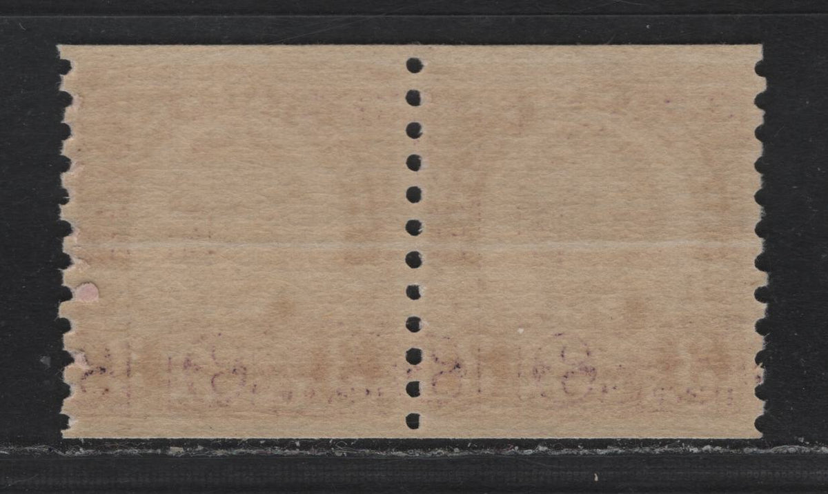 Lot 166 United States SC#600 3c Violet , 1926-1934 4th Bureau Issue, A VFNH Coil Pair, 12 Horizontal Gum Striations Per Inch