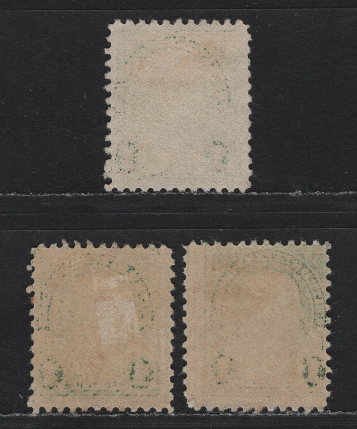 Lot 2 United States SC#552 1c Green - Deep Green , 1922-1925 4th Bureau Issue, 3 FOG Singles, Flat Plate Printing, Perf 11