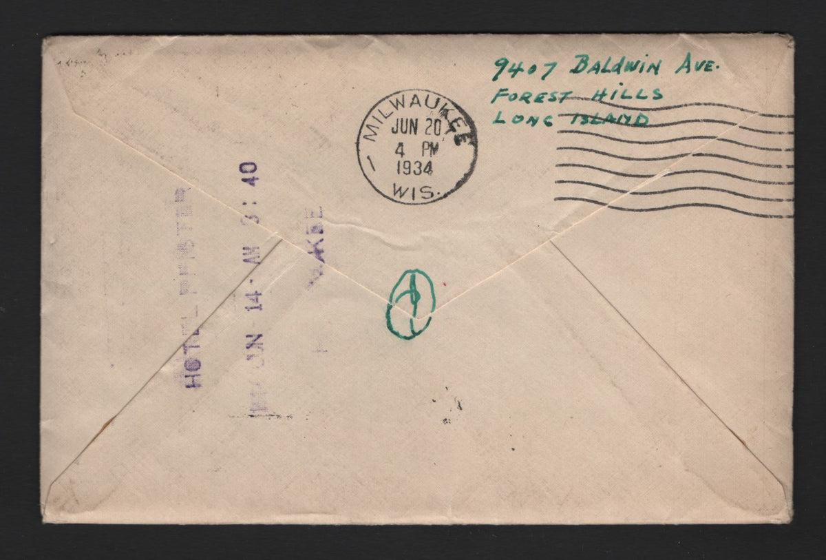 Lot 210 United States, A Superb Used Cover, 1934 Dead Letter Office Precursor Pfister Hotel Cover, Containing Original Letter, Sent Under The Short Lived Domestic Airmail Rate.