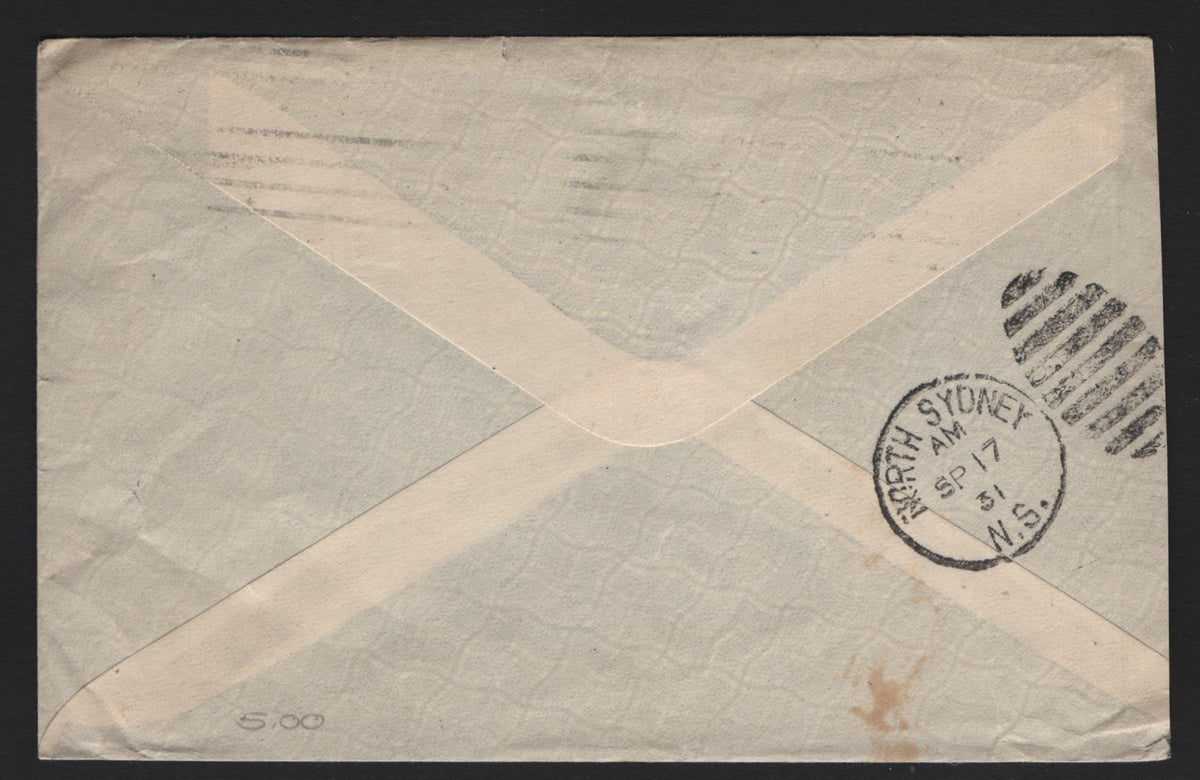 Lot 274 Newfoundland #, A Very Fine Used Cover, Letter Sent From 1931 Sent From St. John's To Sydney NS, Franked With A Single 4c Rose Watermarked Publicity Issue, Paying the 4c Rate To Canada.