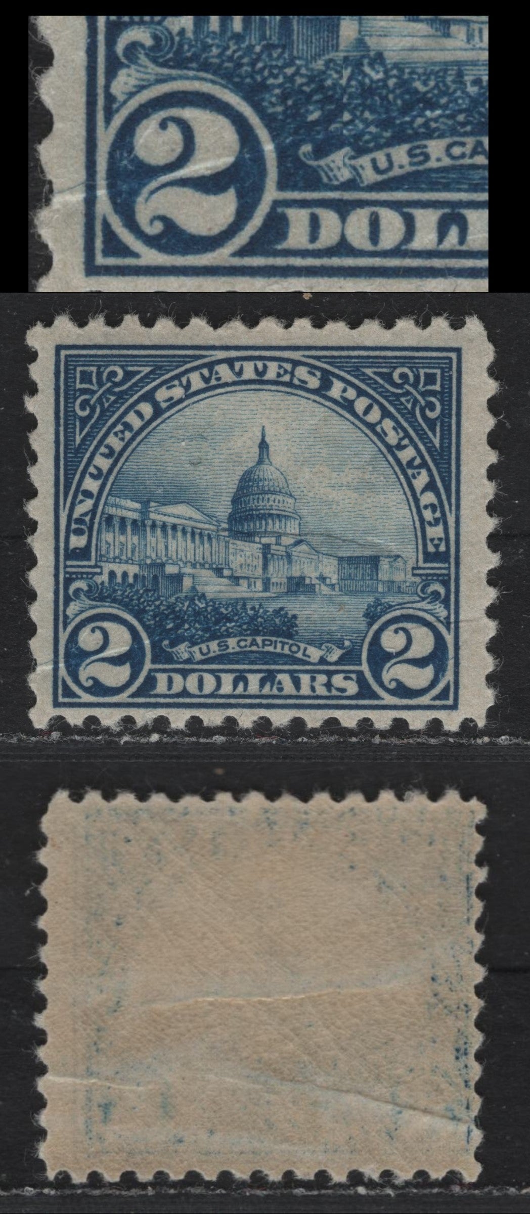 Lot 50 United States SC#572var $2 Light Bright Blue , 1922-1926 4th Bureau Issue, A FNH Single, Large Pre-Print Paper Crease