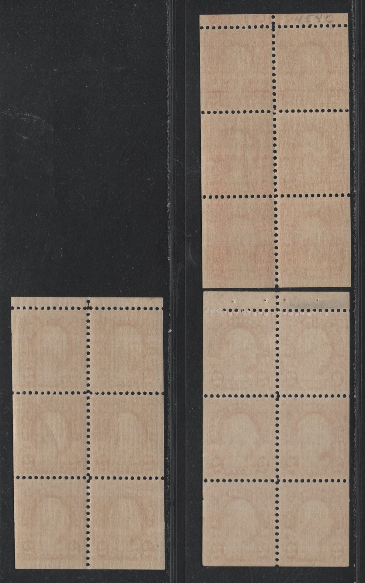 Lot 80 United States SC#634d 2c Carmine , 1926-1934 4th Bureau Issue, 3 VFNH/OG Booklet Panes Of 4, Each With Different Gum Breaker Patterns & Vertical Gum Striations