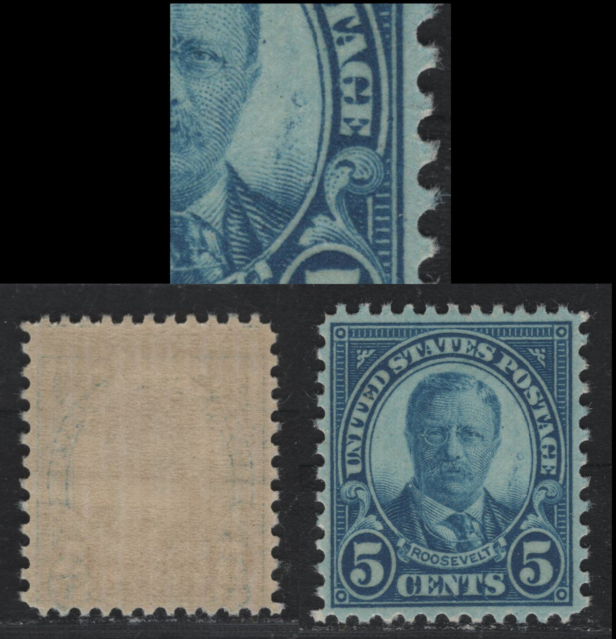 Lot 90 United States SC#637 5c Blue , 1926-1934 4th Bureau Issue, A VFNH Single, Rotary Press, Perf 11x10.5, Type 3 Gum Breaker Ridges Spaced 12mm Apart, 12 Vertical Gum Striations Per Inch, Small Curved Lines In Background To Right Of Portrait.