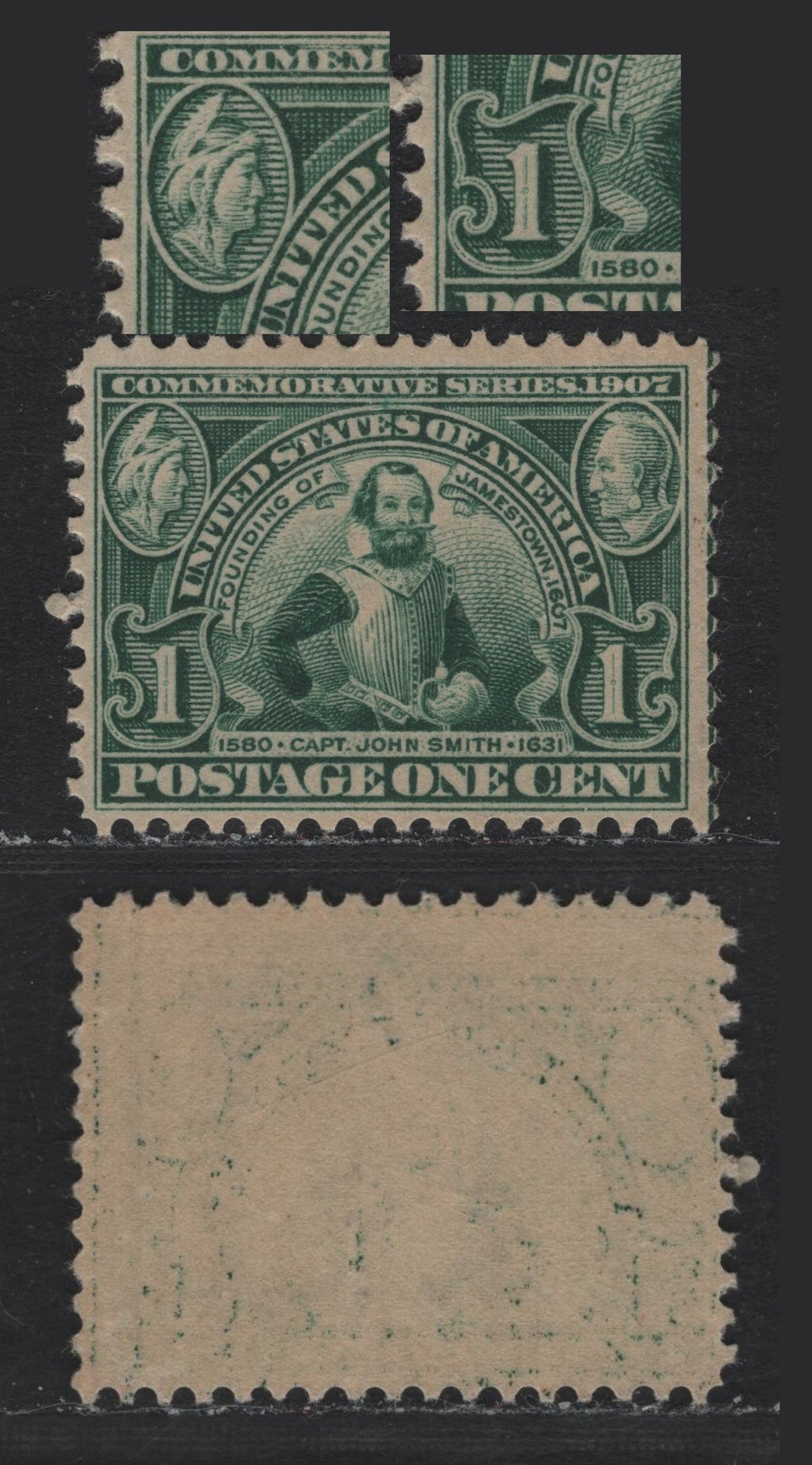 Lot 186 United States SC#328var 1c Deep Bluish Green , 1907 Jamestown Exposition Issue, A FNH Single, As Lot 184, Inverted Wmk