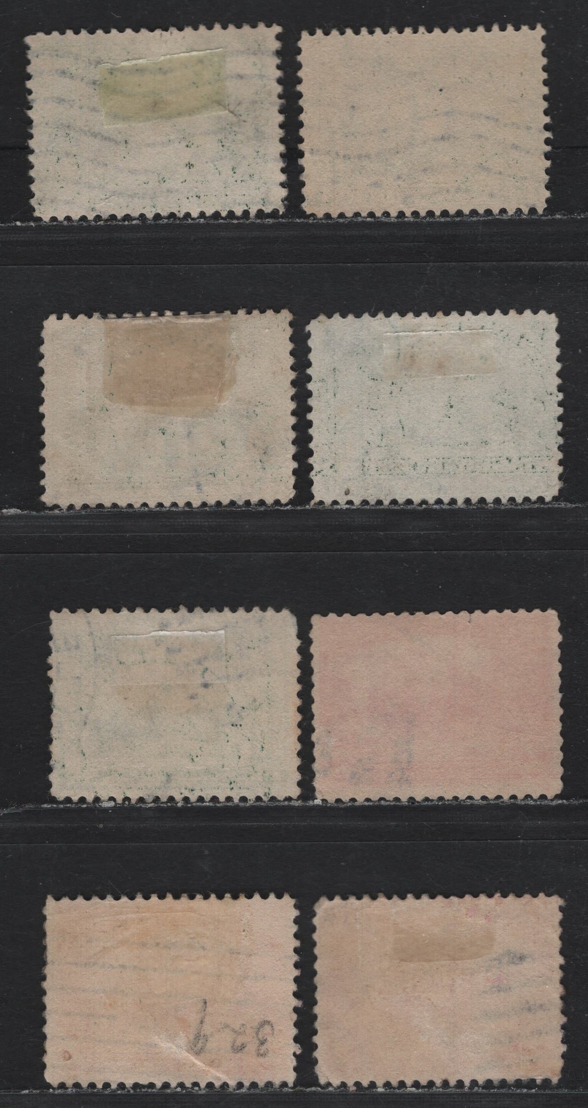 Lot 204 United States SC#328-329 1c - 2c Deep Green - Carmine Rose , 1907 Jamestown Exposition Issue, 8 Very Good/Fine/Very Fine Used Singles, All Watermark Orientations Except Inverted & Reversed On 2c