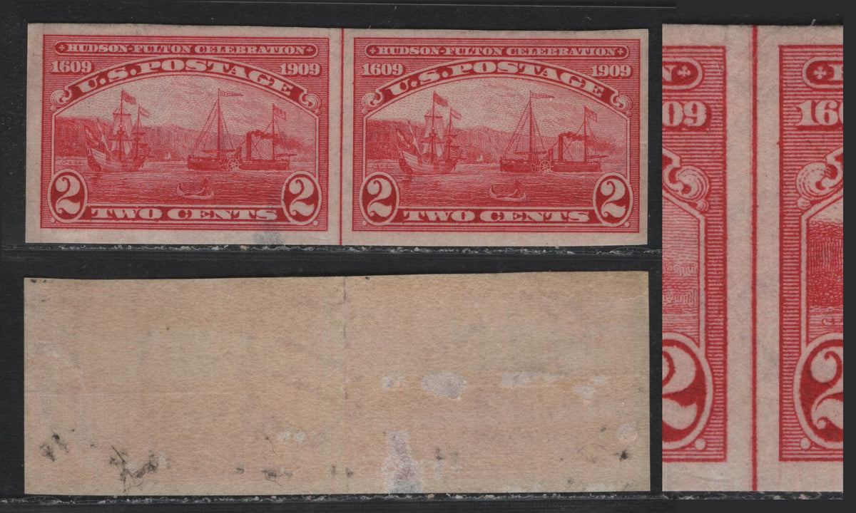 Lot 253A United States SC#373var 2c Carmine , 1909 Hudson-Fulton Celebration Issue, A VFOG Imperf Pair, Reversed Wmk, Center Line Showing Duplicate Hairline To Immediate Left Of The Center Line, Being A Layout Slip