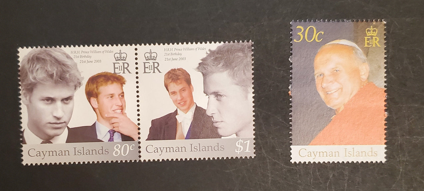 Cayman Islands SC#884/938 2003-2005 Prince Williams 21st Birthday - Pope John Paul II, 2 VFNH Singles, Click on Listing to See ALL Pictures, 2017 Scott Cat. $7.5