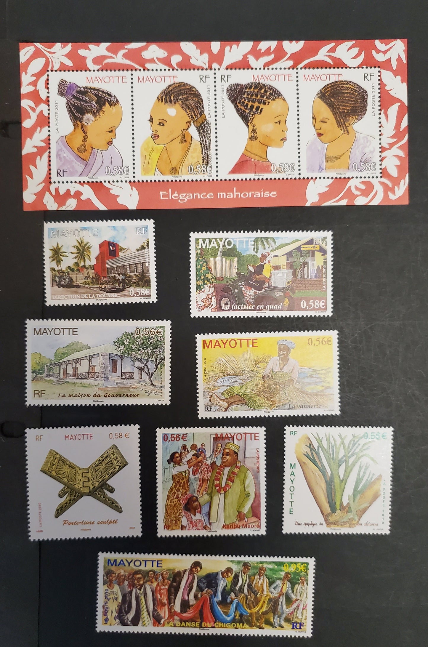 Mayotte (Comoro Islands) SC#259/267 2010-2011 Basket Weaver - Women's Hairstyles, 9 VFNH Singles & Souvenir Sheet, Click on Listing to See ALL Pictures, 2017 Scott Cat. $21.35