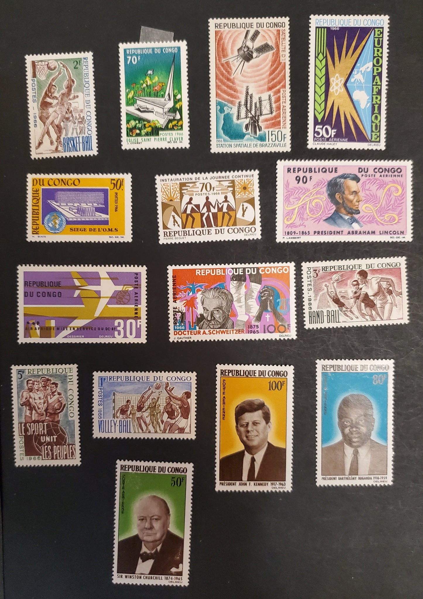 A Peoples Republic Of Congo SC#140/C43 1965-1966 Portraits - Dr. Albert Schweitzer, 15 VFOG Singles, Click on Listing to See ALL Pictures, 2017 Scott Cat. $18.8