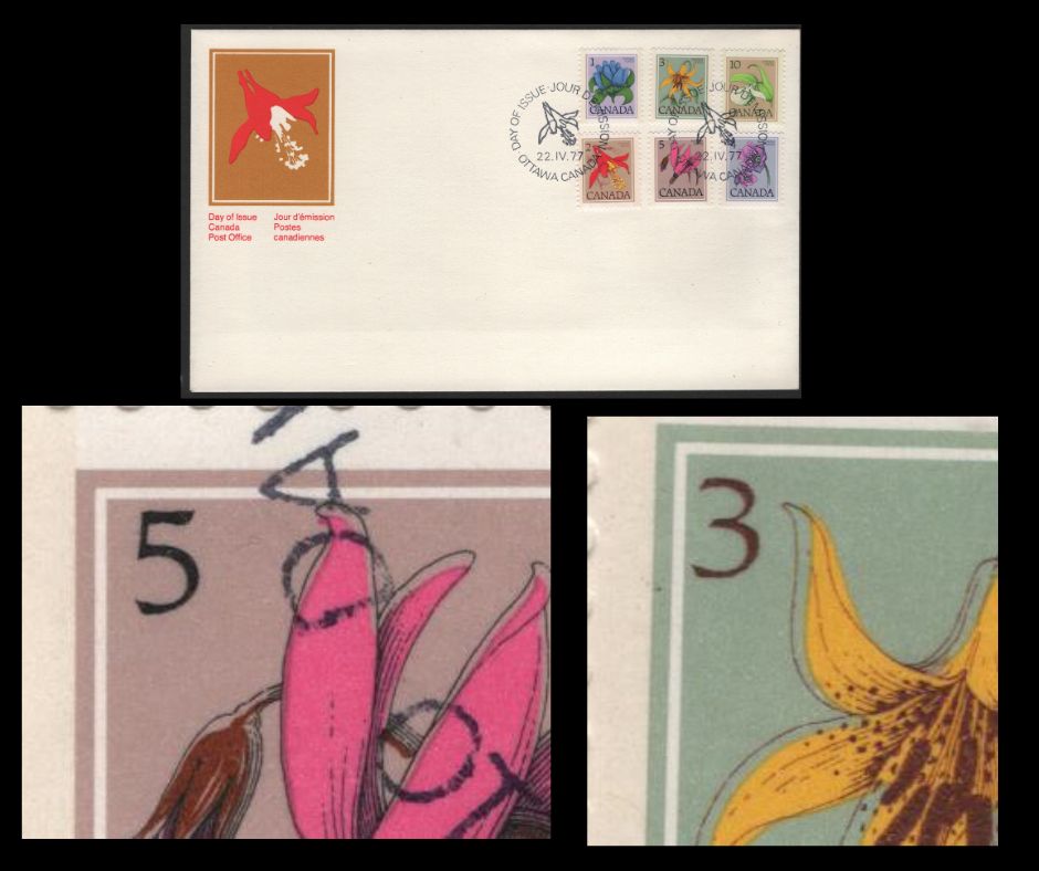 Lot 242 Canada #705-711var 1c-10c Multicoloured Wildflowers, 1977-1985 Floral & Environment Issue, A VF Canada Post Official FDC Franked With Combination, DF Envelope, Showing Colour Shift On 3c and 5c, DF Envelope