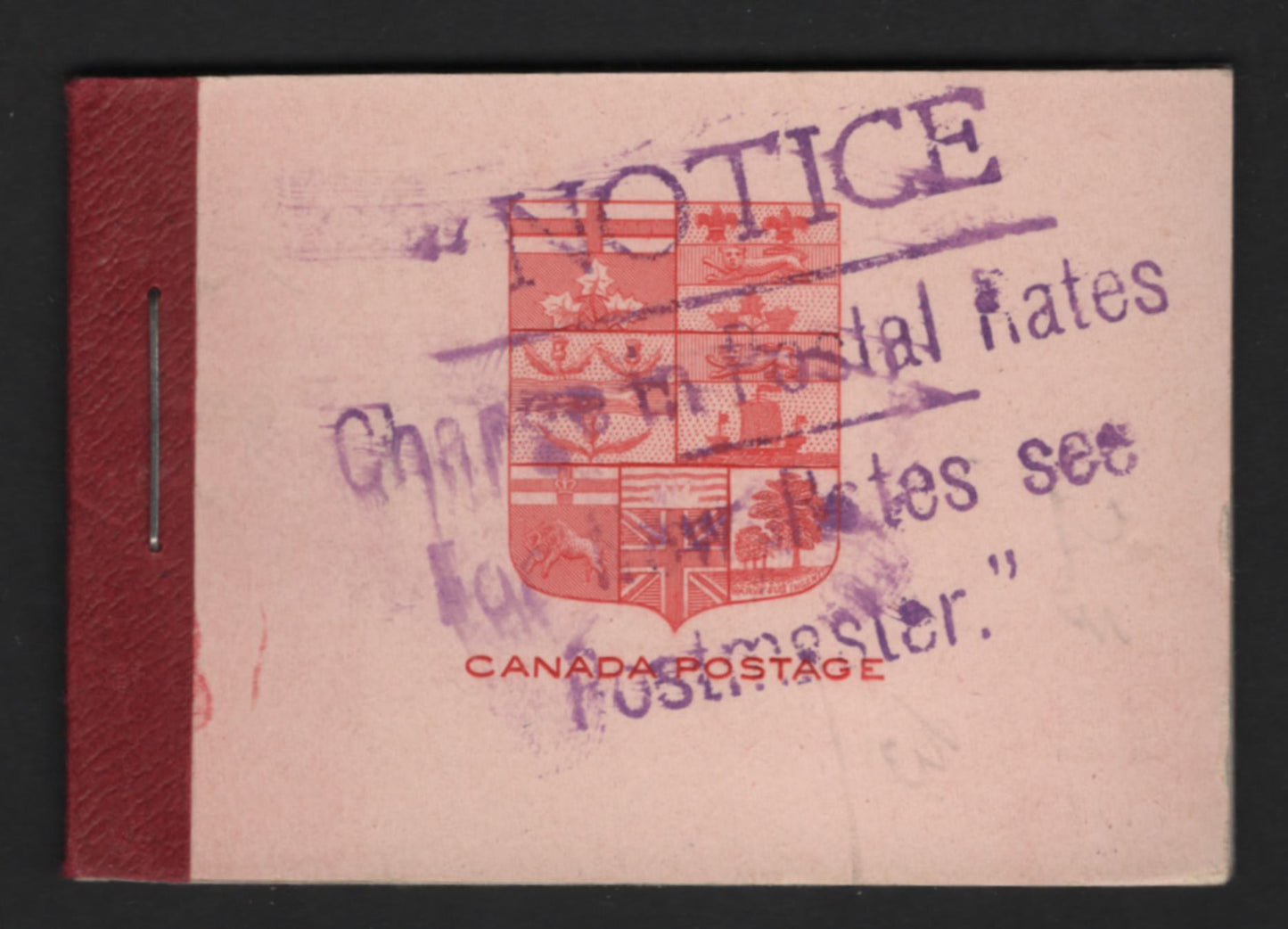 Lot 345 Canada SC#BK5f 2c Carmine Red King George V, 1911-1928 Admiral Issue, A Fine NH Complete Booklet Containing 2 Panes of 6, Paper/Gum Type ABN-B, Postal Rate Change Overprint, Emblem On Cover Is Bright Carmine