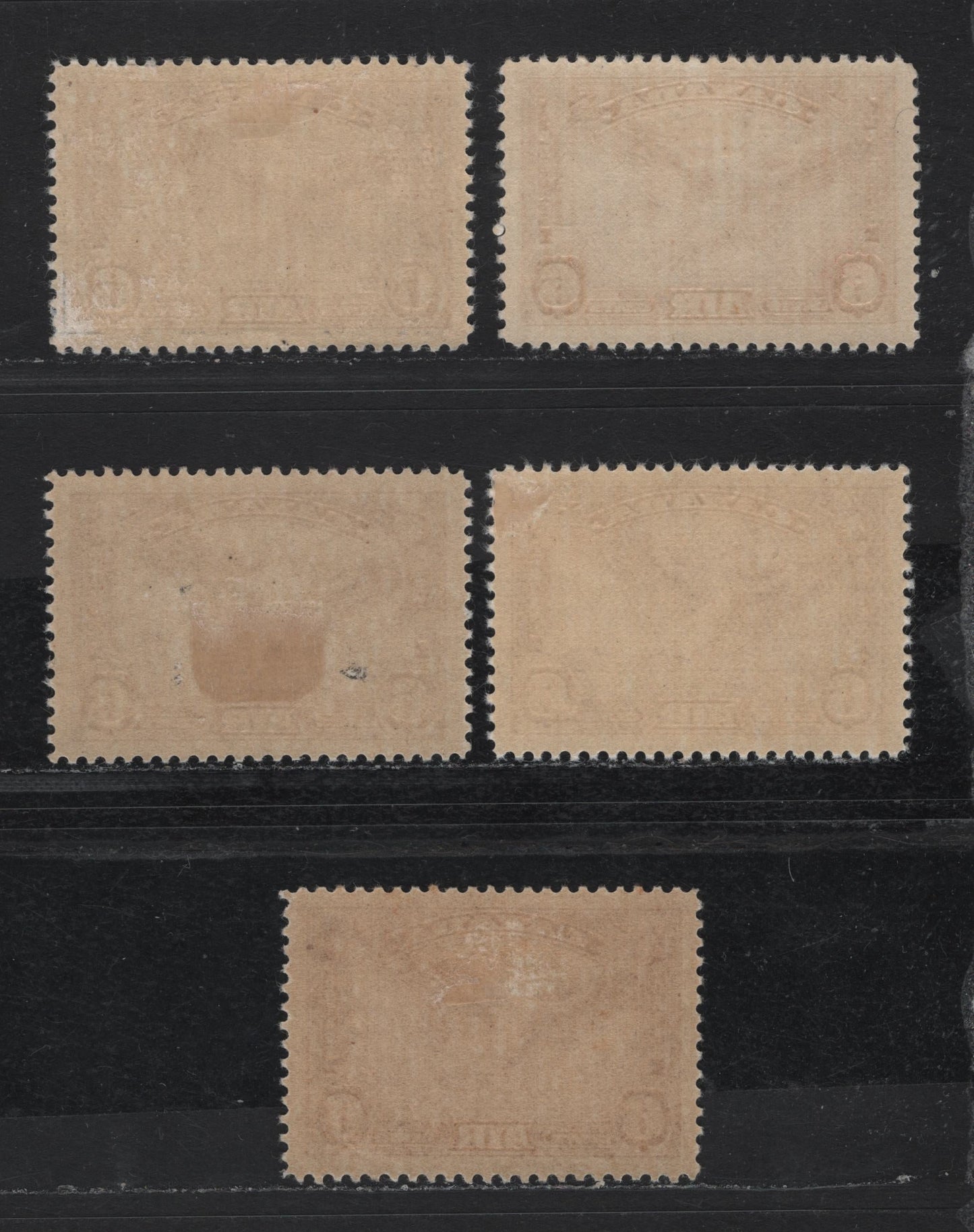 Lot 171 Canada #C5 6c Red Brown Daedalus, 1935-1937 Dated Die Issue, 5 VFOG Singles Different Paper & Gum Types - See Description For Details