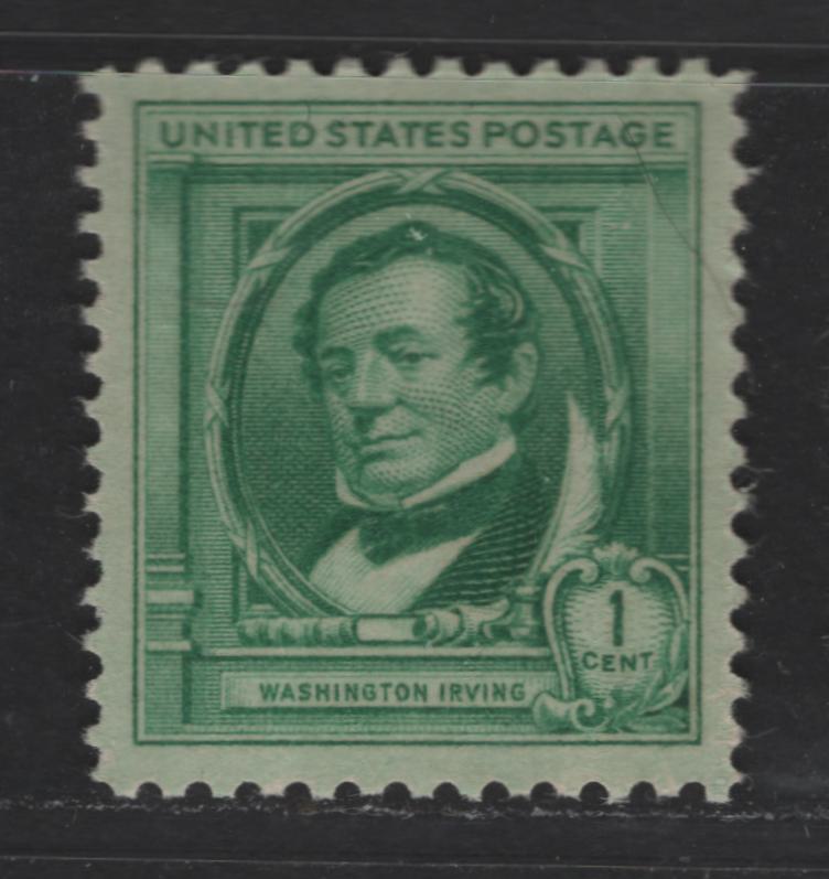 Lot 55 United States Of America #859 1c Bright Blue Green Washington Irving, 1940 Famous Americans Issue, A XF-SUP NH Single
