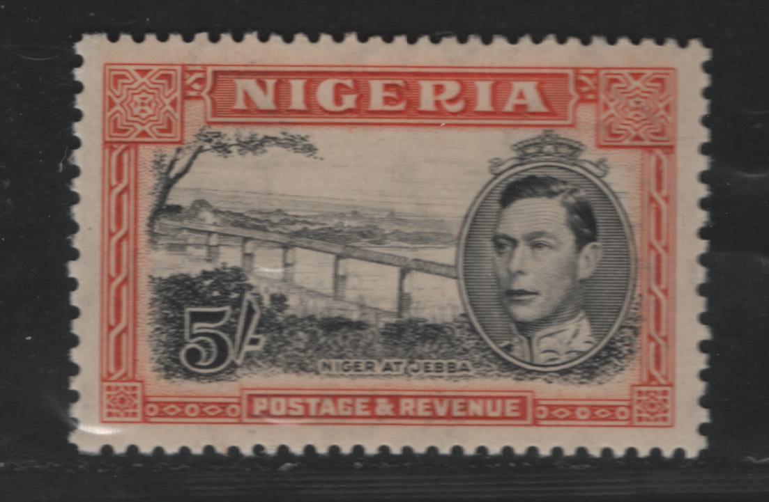 Lot 97 Nigeria #64cvar (SG#59var) 5/- Black & Dull Orange King George VI & Niger Bridge, 1938-1952 King George VI Definitive Issue, A VFOG Single, Comb Perf. 13 x 11.5, 1938 Printing