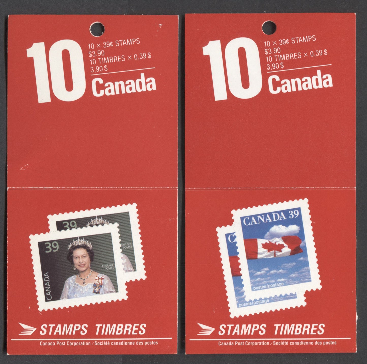 Lot 7 (C) Canada #BK112-113 39c Multicolored Flag & Queen Elizabeth II, 1989-1990 Flag & Wildlife Issue, 2 VFNH Booklets Of 10 With Glossy DF Covers, Priority Post Text, Both Sealed