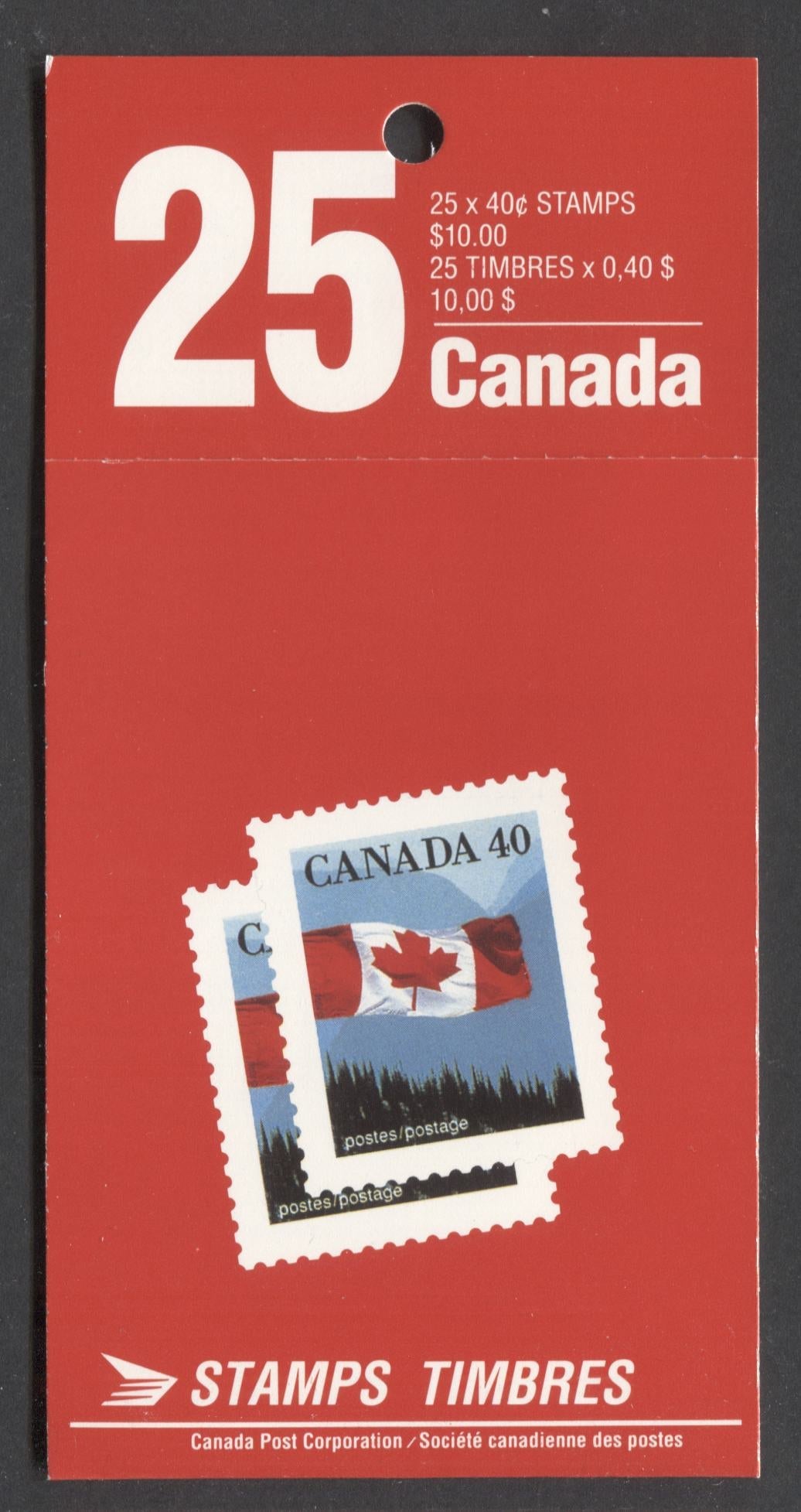 Lot 8 (C) Canada #BK125 40c Multicolored Flag & Mountain, 1990 Flag & Wildlife Issue, 2 VFNH Sealed Booklets Of 25 On DF Glossy Cover, 1990 Collection, Ad on Back