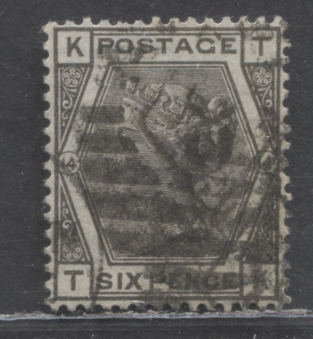 Lot 1 Great Britain SC#62 (SG#147) 6d Black 1873-1880 Large Coloured Corner Letters, Plate 14 Printing, Spray Of Rose Wmk, A Very Good - Fine Used Example, Click on Listing to See ALL Pictures, Estimated Value $30